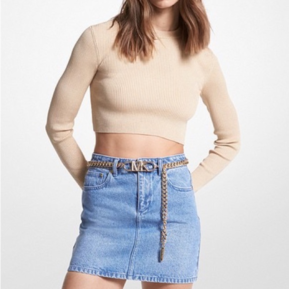 Metallic Ribbed Knit Cropped Sweater
